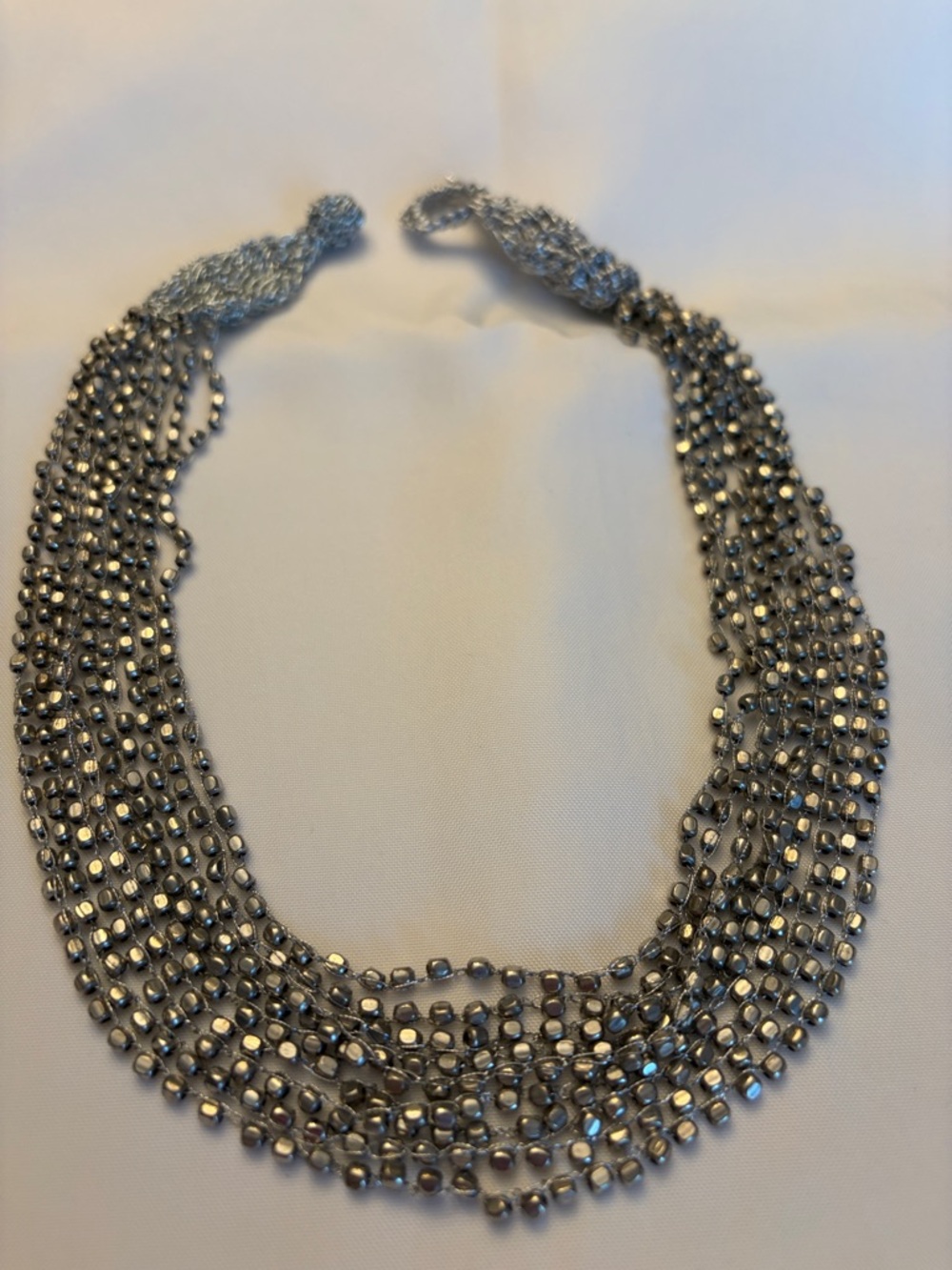 ZAD Silver Multi-Strand Crystal Beaded Necklace